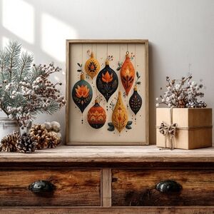 Folklorico Christmas Ornaments Art Print, Mexican Folk Art, Ornament Decor